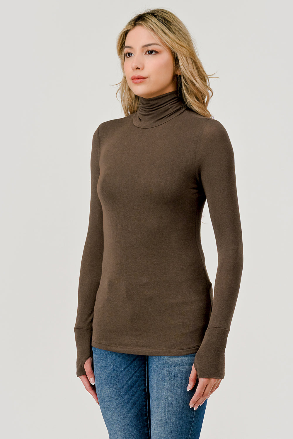 Double Layered Baby Hacci Turtleneck - brown, womens top collection