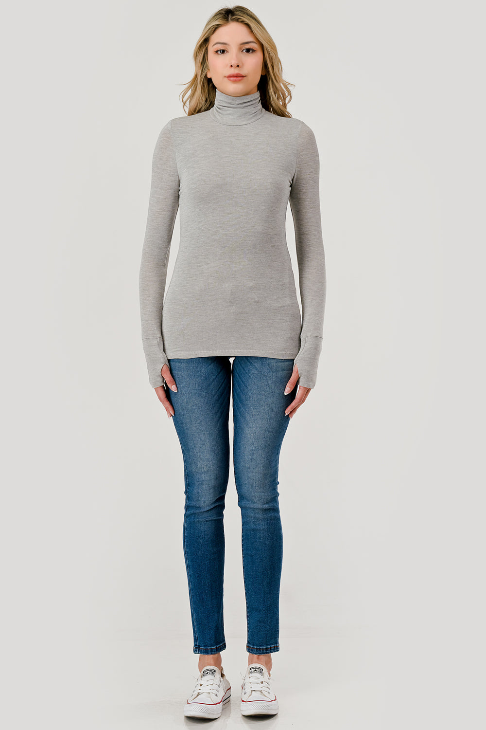 Double Layered Baby Hacci Turtleneck - grey, womens top collection