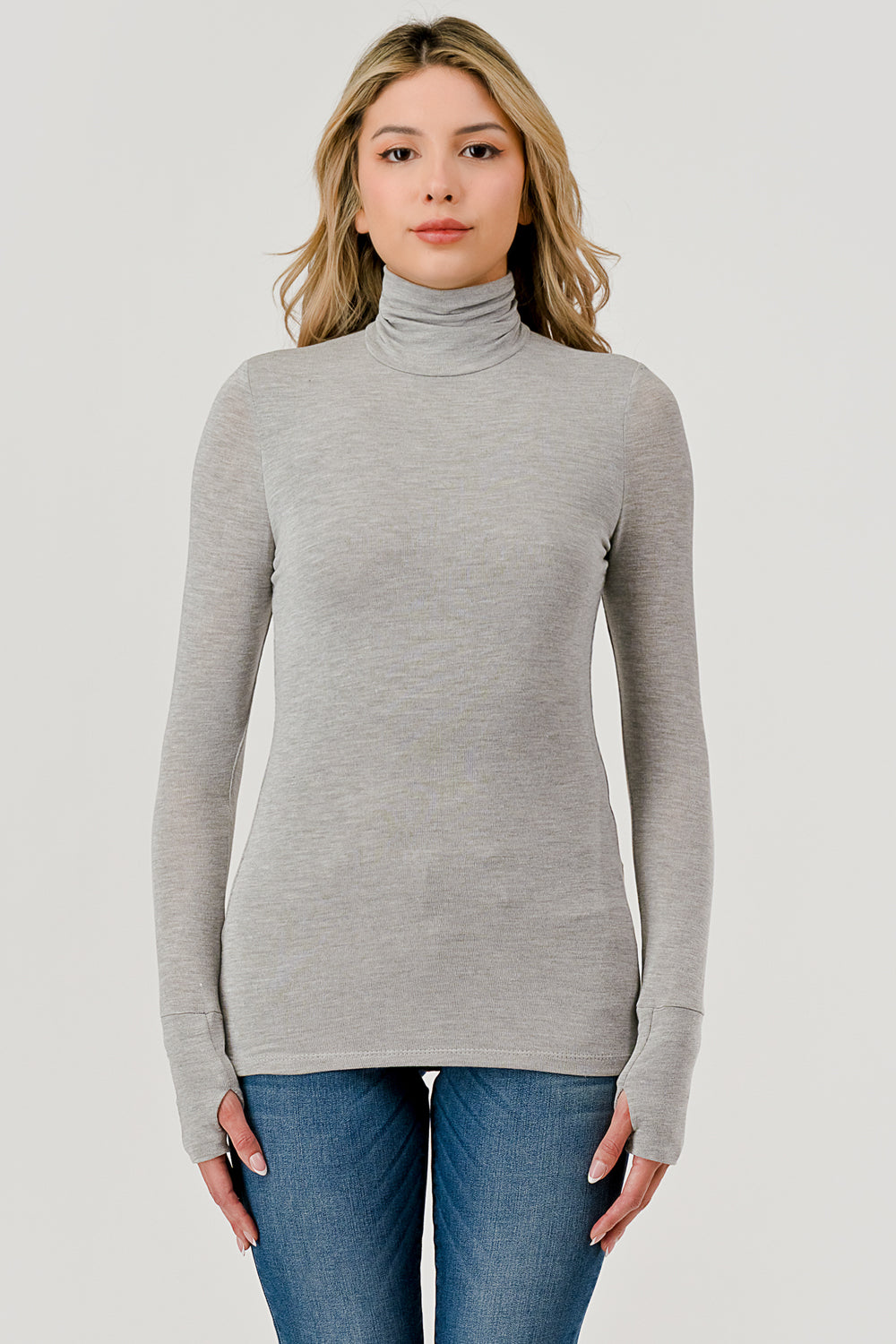 Double Layered Baby Hacci Turtleneck - grey, womens top collection