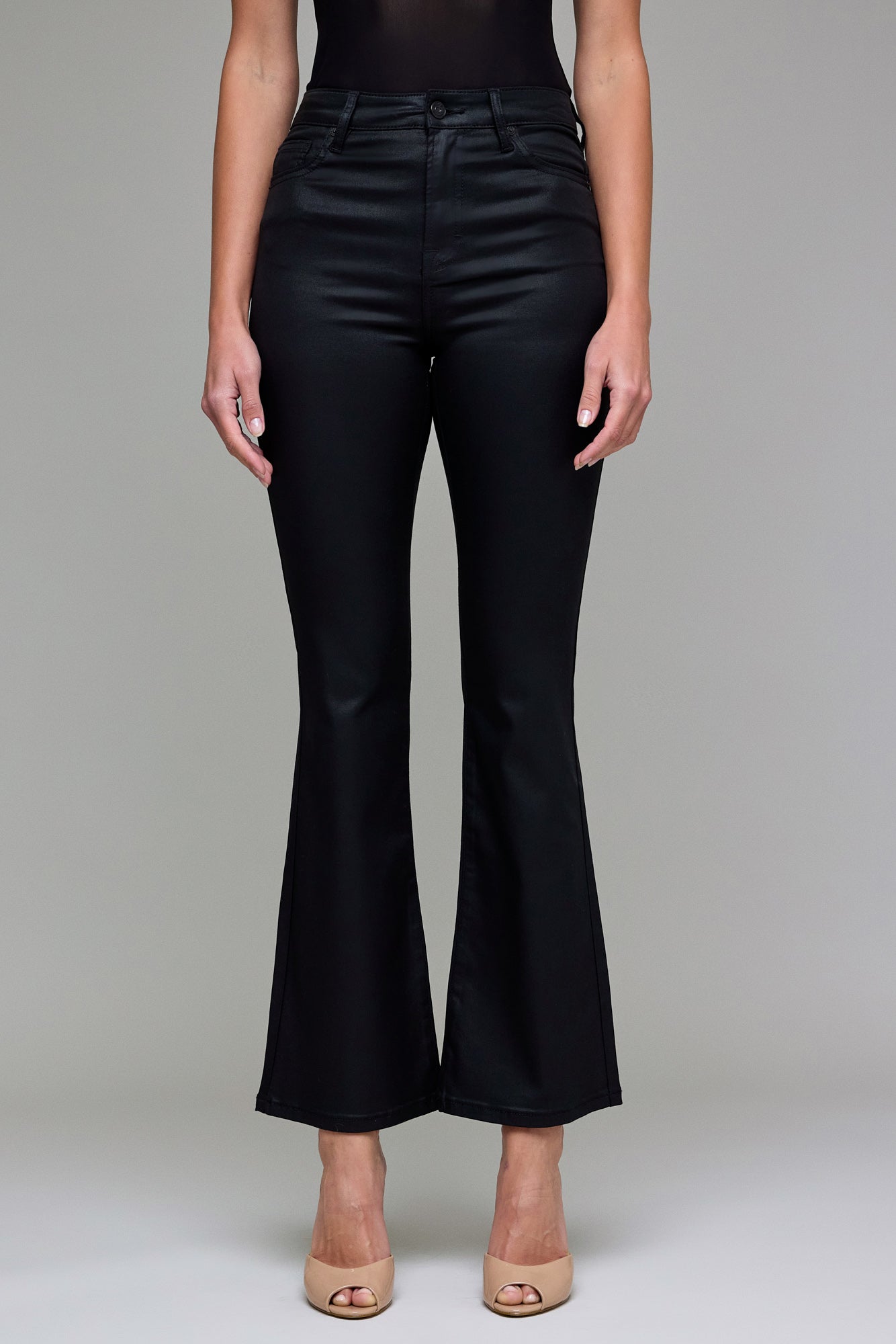 Hidden - High Rise Flare - coated black, womens jean collection