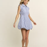 Stripe Collar Zip Up Bubble Mini Dress