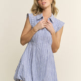 Stripe Collar Zip Up Bubble Mini Dress