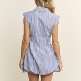 Stripe Collar Zip Up Bubble Mini Dress
