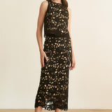 Crochet Top And Midi Skirt - Black, Women's Matching Sets Collection