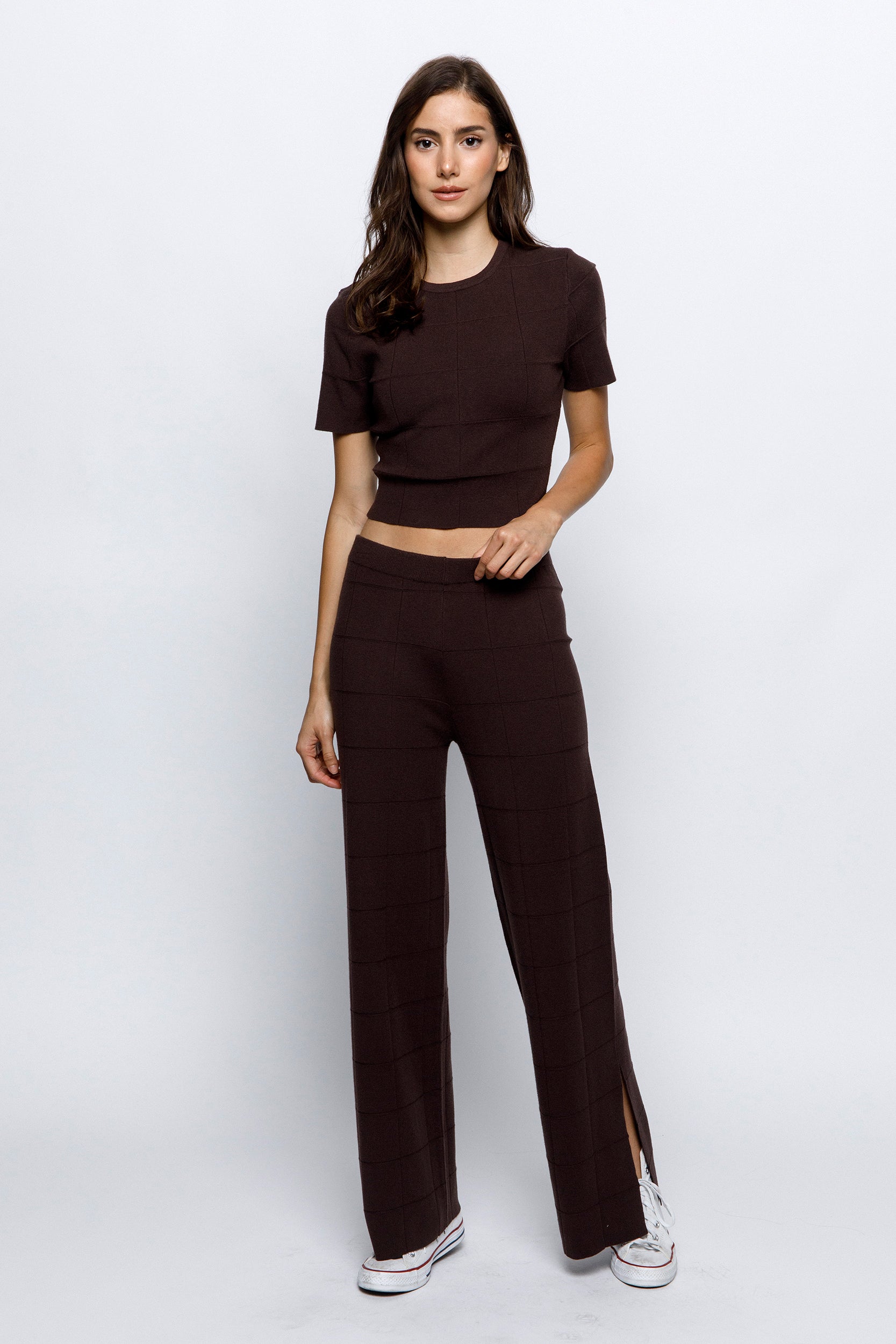 Cropped Short Sleeve Top - Brown, Women's Tops Collection