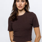 Cropped Short Sleeve Top - Brown, Women's Tops Collection