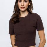 Cropped Short Sleeve Top - Brown, Women's Tops Collection