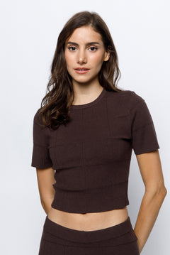 Cropped Short Sleeve Top - Brown, Women's Tops Collection