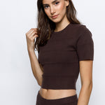 Cropped Short Sleeve Top - Brown, Women's Tops Collection