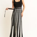Tank With Pleated Stripe Dress - black/cream, womens dresses collection
