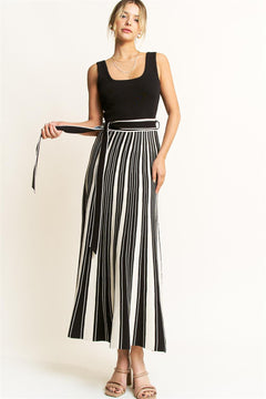 Tank With Pleated Stripe Dress - black/cream, womens dresses collection