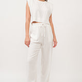 Shoulder Pad Linen Top and Pant Set