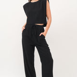 Shoulder Pad Linen Top and Pant Set