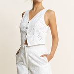 Eyelet Vest and Short Set - off white, women's matching set collection
