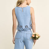 Scallop Edge Sleeveless Denim Top