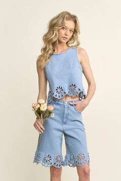 Scallop Edge Denim Short