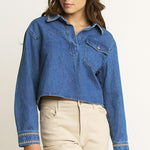 Embroidered Pull Over Top - denim, women top collection