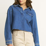 Embroidered Pull Over Top - denim, women top collection