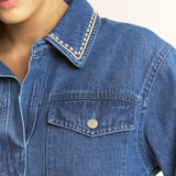 Embroidered Pull Over Top - denim, women top collection
