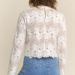 Lace Stripe Round Neck Top - off white, womens top collection