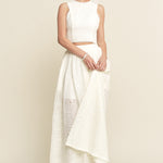 Lace High Neck Tank and High Waisted Maxi Skirt Set - off white, women's matching set collection