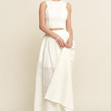 Lace High Neck Tank and High Waisted Maxi Skirt Set - off white, women's matching set collection