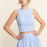 Lace High Neck Tank and High Waisted Maxi Skirt Set - light blue, women's matching set collection