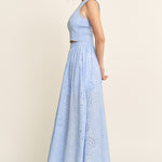 Lace High Neck Tank and High Waisted Maxi Skirt Set - light blue, women's matching set collection