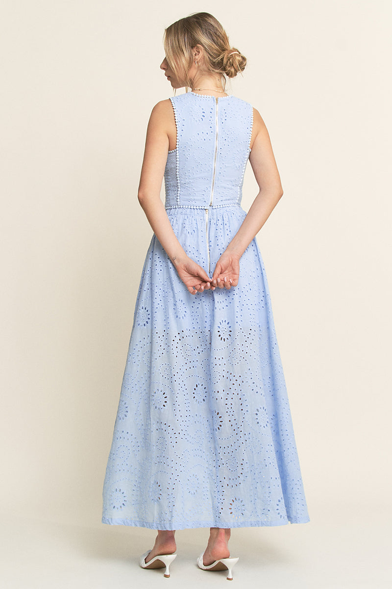 Lace High Neck Tank and High Waisted Maxi Skirt Set - light blue, women's matching set collection