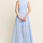 Lace High Neck Tank and High Waisted Maxi Skirt Set - light blue, women's matching set collection