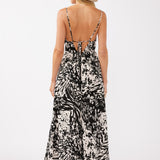 Print Tie Back Maxi Dress With Slits