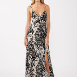 Print Tie Back Maxi Dress With Slits