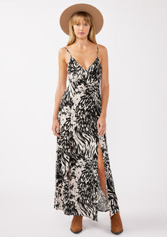 Print Tie Back Maxi Dress With Slits