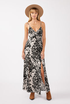 Print Tie Back Maxi Dress With Slits