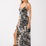 Print Tie Back Maxi Dress With Slits