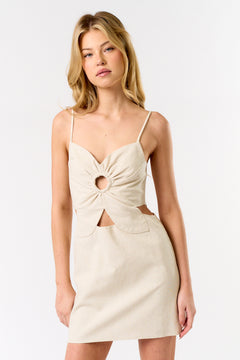 Linen Flower Mini Dress - Natural, Women's Dresses Collection