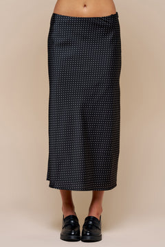 Satin Polka Dot Midi Skirt With Slit