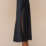 Satin Polka Dot Midi Skirt With Slit