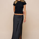 Satin Polka Dot Midi Skirt With Slit