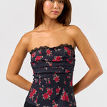 Rose Tube With Lace Trim - black, womes top collection