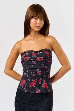 Rose Tube With Lace Trim - black, womes top collection