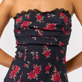Rose Tube With Lace Trim - black, womes top collection