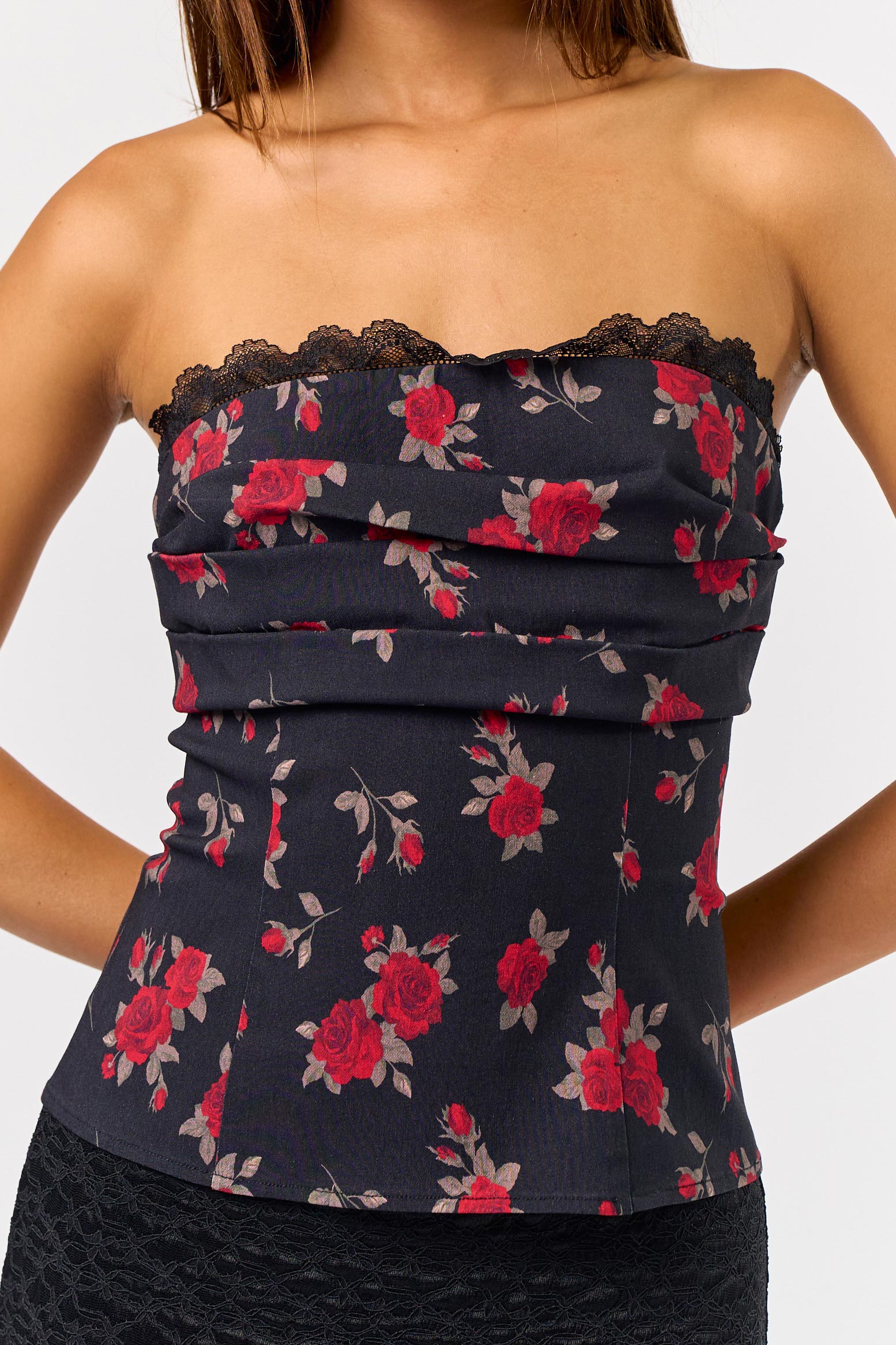 Rose Tube With Lace Trim - black, womes top collection