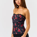 Rose Tube With Lace Trim - black, womes top collection