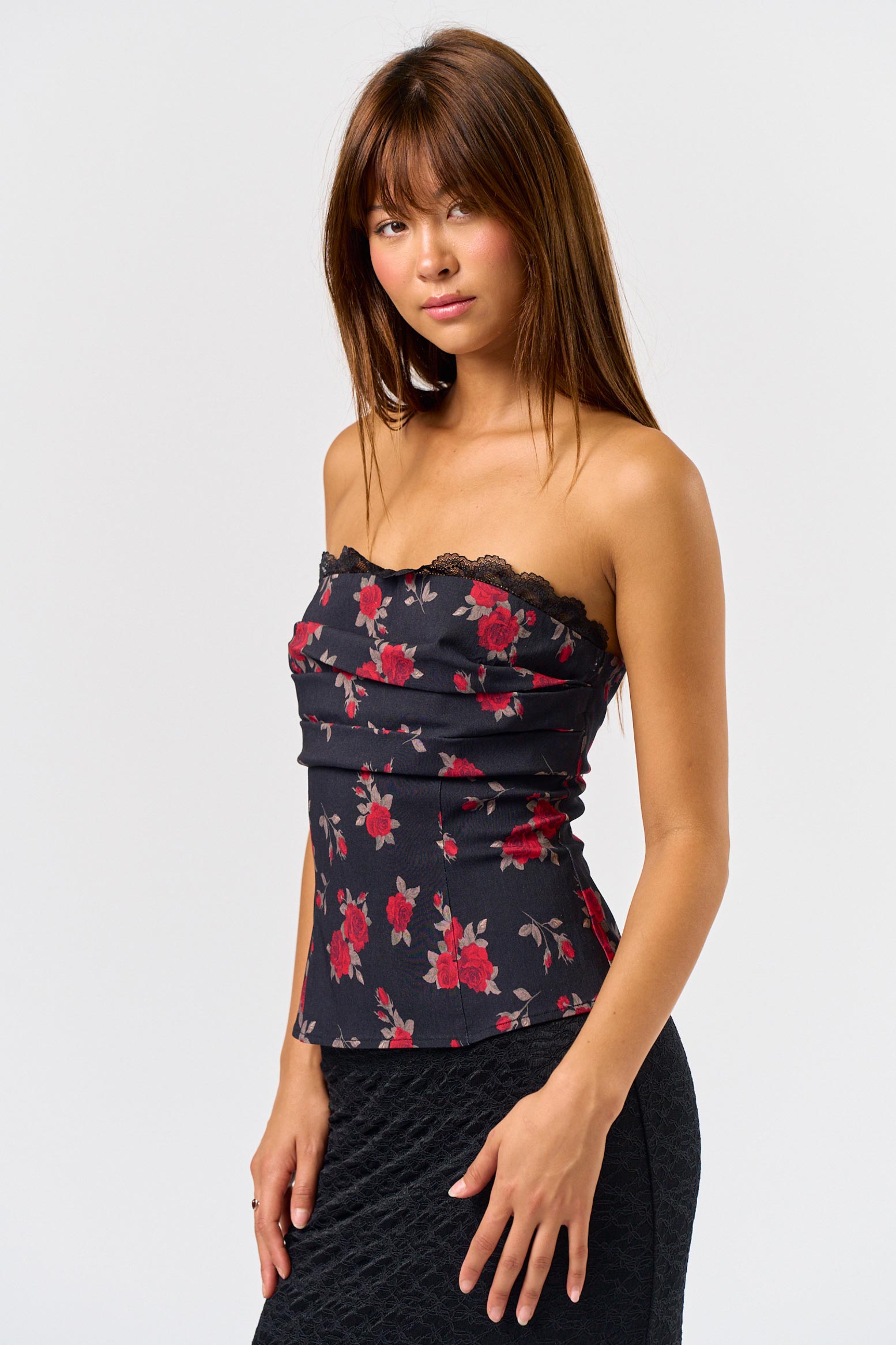 Rose Tube With Lace Trim - black, womes top collection