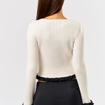 Ruffle Edge Cardigan - off white/black - womens cardigan collection 