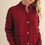 High Neck Sweater Cardigan - Burgundy, womens sweater collection