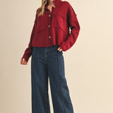 High Neck Sweater Cardigan - Burgundy, womens sweater collection