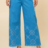 Denim Scallop Embroidered Pant