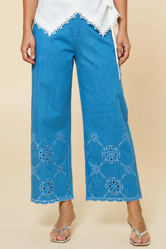 Denim Scallop Embroidered Pant
